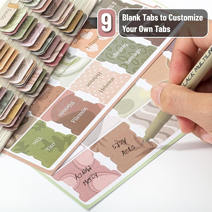 Mr. Pen- Spanish Bible Tabs, 75 Tabs, Boho Theme, Laminated Bible Tabs for Women and Men, Bible Tabs in Spanish, Bible Tabs Spanish, Bible Tabs for Study Bible, Bible Index Tabs, Mr Pen Bible Tabs