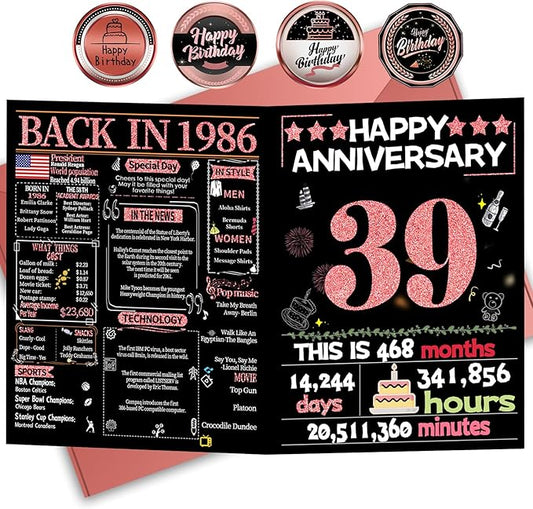 Joycard 39th Anniversary Card for Women, Wedding Card for Wife, Sweet Marriage Decorations Gifts for Couple, Perfect for Her on Anniversary Day, Back in 1986