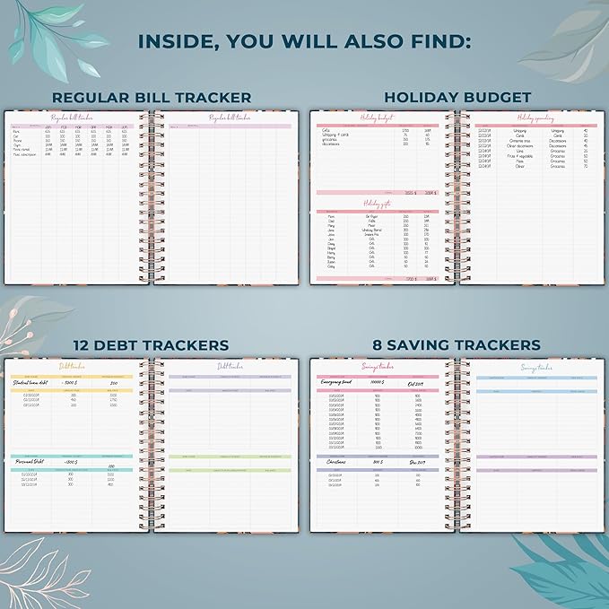 PLANBERRY Large Budget Planner & Monthly Bill Organizer with Pockets – Budgeting Book, Finance & Expense Tracker, 8.3x9.4″ (Tropical Night)