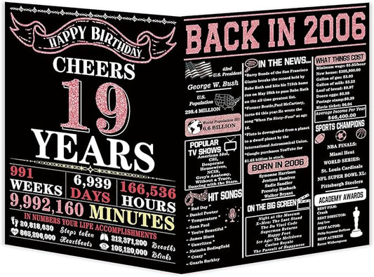 YiKaLus Large 19th Birthday Card for Daughter Son,Funny Birthday Gifts for Him Her,Unique 19 Years Old Bday Gifts for Girl Boy,Cool 19th Birthday Decoration