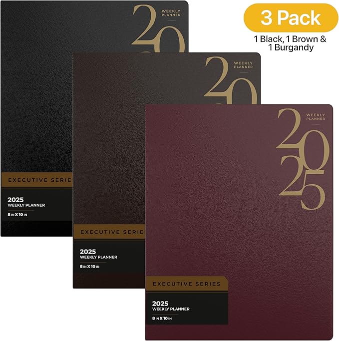 Weekly Planner 2025, Planner, 2025 Weekly Planner, 2025 Planner Weekly And Monthly, 8” x 10”, Weekly Pages, 1 Black 1 Brown 1 Burgundy, (3 Pack, 8 X 10)