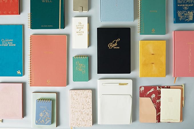 DesignWorks Ink 6" x 8.25" Black Textured Paper Twin Wire Spiral Notebook Journal with 160 Lined Pages for Work, Writing, Journaling