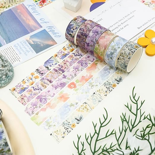 18 Rolls Blossom Washi Tape Set Floral Arts Adhesive Tapes Flowers Garden Decorative Masking Tape Set for Craft, Kids, Scrapbook, DIY, Gift Wrapping (Lavender Dream)