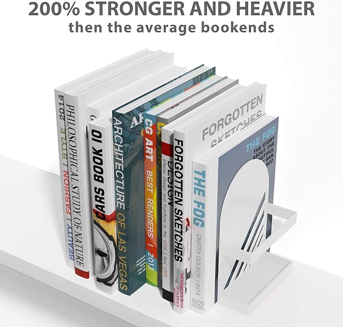 Iron Arch Modern and Decorative Bookends for Heavy Books, 200% Stronger & Heavier Than The Average Bookends, Large Bookends with Matching Bonus Storage Cup (Snow White)