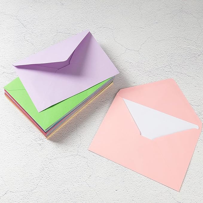 A7 Colorful Envelopes and Blank Cards 24 Pieces A7 Envelopes and 24 Pieces 5x7 Colorful Flat Cards for Weddings, Invitations, Birthday, Baby Shower (White)