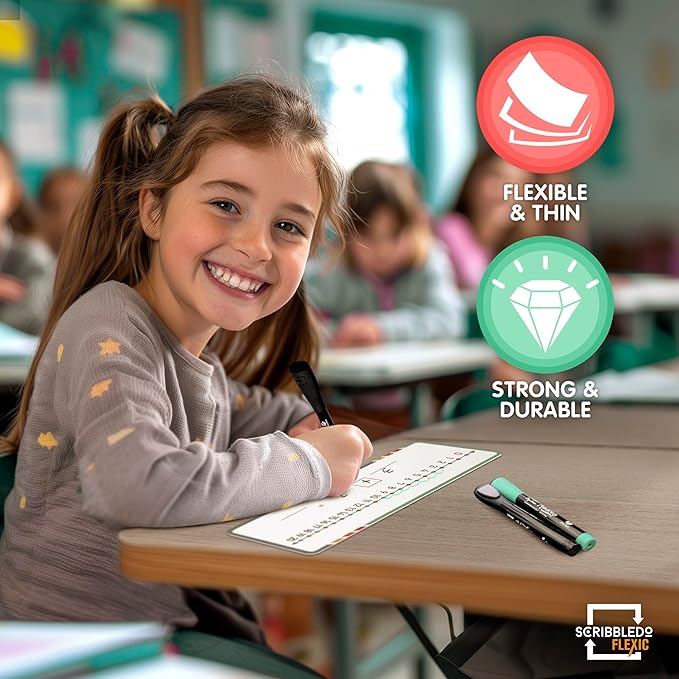 SCRIBBLEDO Dry Erase Number Line for Students 4”x12” Small White Board Dry Erase Sheets Math Manipulatives Number Lines for Classroom Supplies Teacher Pack 10 Sheets