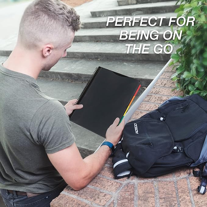 Samsill 10 Pocket Poly Organizer with 5 Dividers,File Folders Letter Size,Customizable Front Cover,Inner Zipper Pouch,Erasable Write-On Tabs in Assorted Colors,Plastic Folder with Pockets