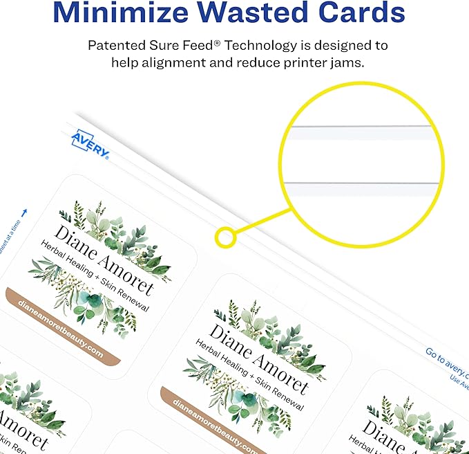 Avery Clean Edge Printable Square Cards with Sure Feed Technology, Rounded Corners, 2.5" x 2.5", White, 180 Blank Cards for Laser Printers (35703)