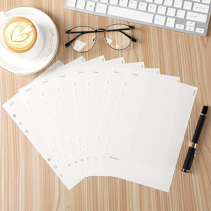 Toplive Cornell A5 Filler Paper, A5 Refill Paper 6 Ring Cornell Notes Loose Leaf Paper, 160 Sheets Refillable Inserts Paper Notes Taking System for Office School College Study