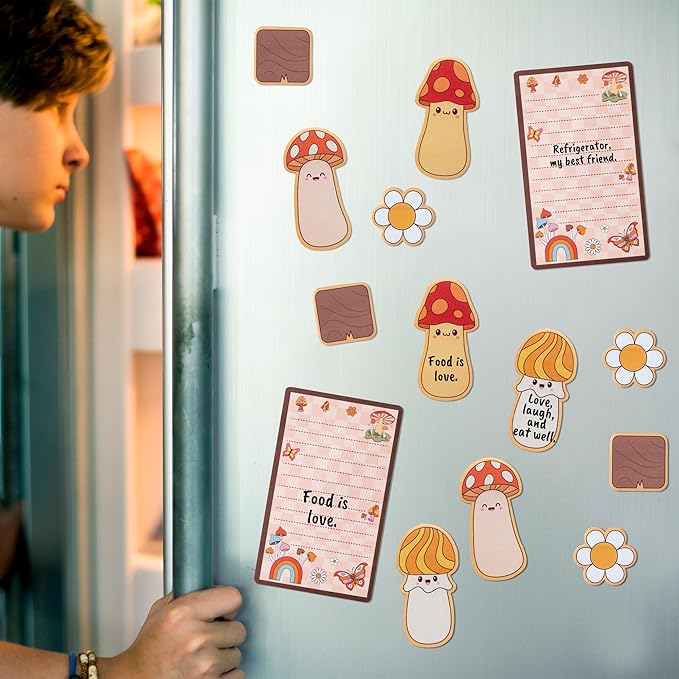 B1ykin Sticky Notes Set - Cartoon Theme Cute Self-Stick Notes Pad Teacher Appreciation Gifts， Self-Adhesive Writing Memo Pages Sticky to Do Notepad for Kids Employee School Office (Retro Mushroom)