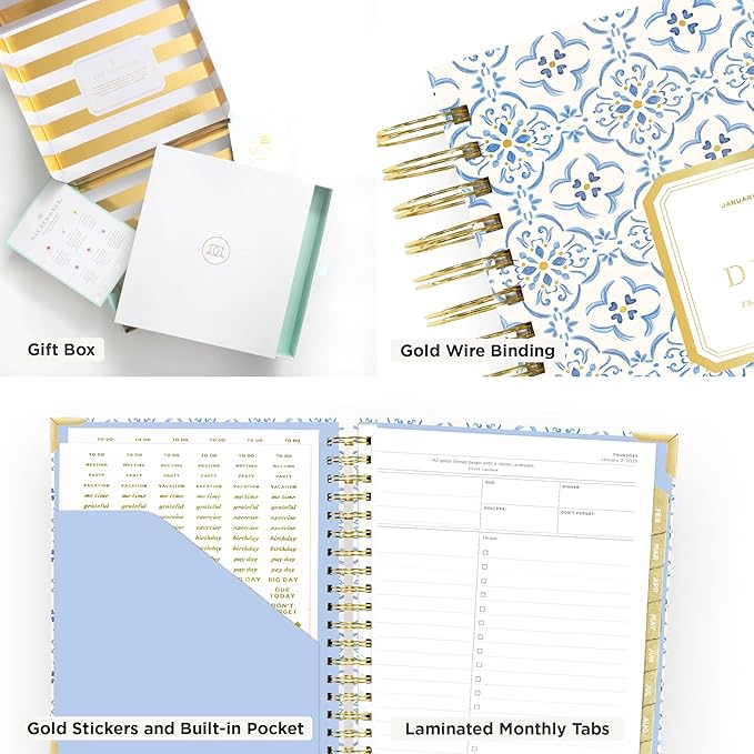 Day Designer 2025 Daily Planner – Premium Planner for Stylish Organization. Combines Monthly Calendar, Hourly Schedule, To-Do List, Gratitude, Goal Setting, Inspirational Quotes & More. Elegant laminated Cover with Gold Accents (Casa Bella)