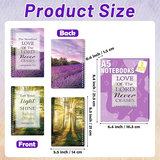 2Pack A5 Natural Scenery Religious Spiral Notebooks - Bible Verses Notebooks, Ruled Hardbound Lined Journal, Writing Notebooks, Inspirational Christian Christmas Gift, Sunday School Supplies