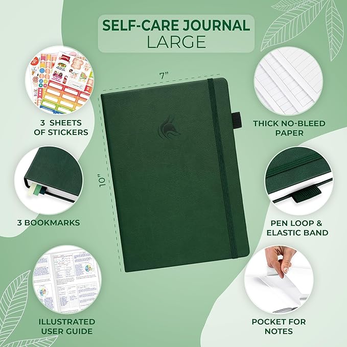 Clever Fox Self-Care Journal – Wellness & Daily Reflection Notebook – Mental Health & Personal Development Journal – Self-Care, Meditation & Mood Journal for Women & Men – Large (Forest Green)