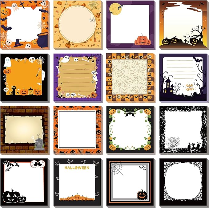 16 Pieces Halloween Sticky Note Self-Adhesive Halloween Note Pads with Spider Pumpkin Bat Eyeball Halloween Memo Notes for Halloween School Office Home Students Teachers Presents 30 Sheets Each