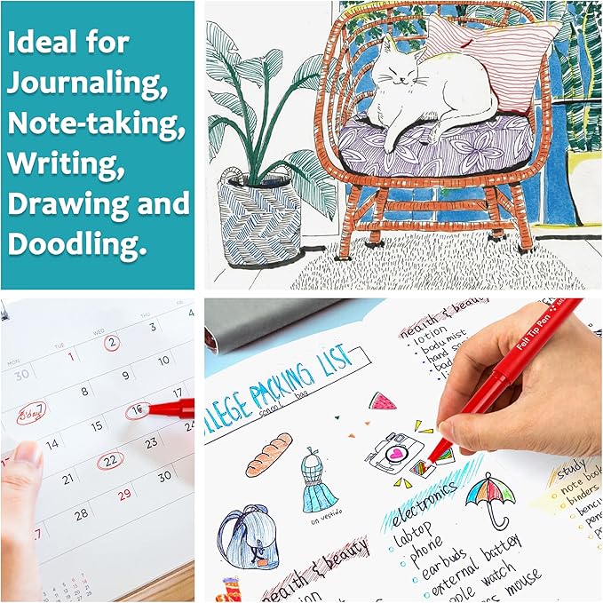 Lelix 40 Colors Felt Tip Pens, Medium Point Felt Pens, Assorted Colors Markers Pens For Journaling, Writing, Note Taking, Planner Coloring, Perfect as Art Office and School Supplies