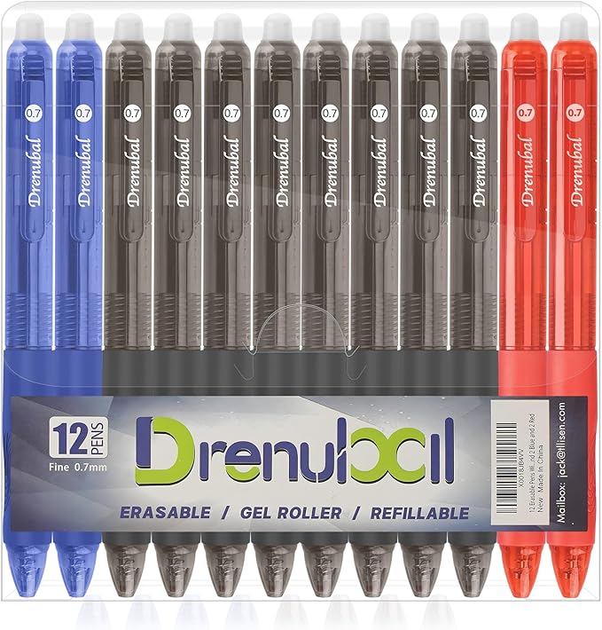 12-Pack Erasable Pen Set,Erasable pens, Erasable Gel Pen, 12-Pack, fine 0.7mm Erasable Pen for a smooth writing experience - perfect for school, office and as a gift for kids or friends.