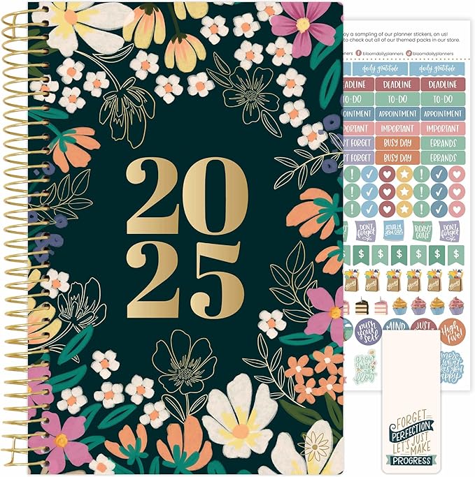 bloom daily planners 2025 Calendar Year Day Planner (January 2025 - December 2025) - 5.5” x 8.25” - Weekly/Monthly Agenda Organizer Book with Stickers & Bookmark - Blooming Wildly