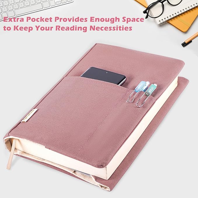 Canvas Book Covers, Washable Book Protector, Book Cover for Paperback Novels, Adjustable Book Cover for Hardcover with Pockets for Pen, Soft Cover Books, Book Lovers Gifts