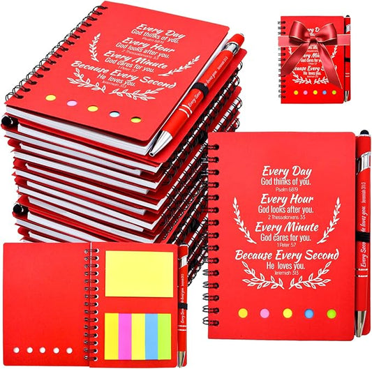 60 Pcs Bulk Christian Gifts Prayer Journal for Woman - 30 Set Religious Notepad with Christian Pen - Bible Notebook - Church Gifts for Mother's Day, Bible Study, and Family Devotions (Red)