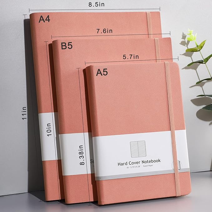 AHGXG Lined Journal Notebook - 320 Pages Thick Journal for Women, Large Notebook A4 College Ruled, 8.5''×11'', 100gsm Thick Paper, Leather Softcover - Pink