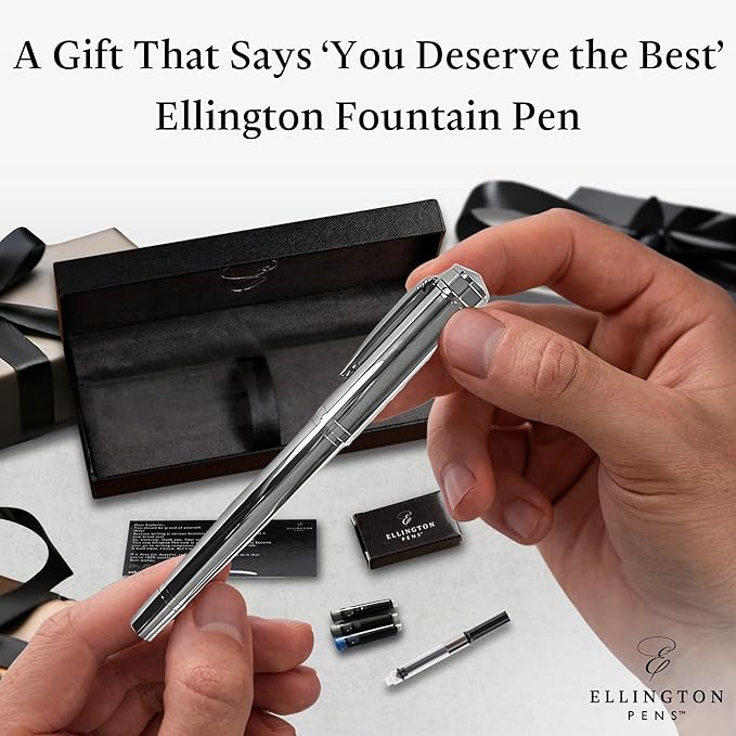 Luxury Fountain Pen Set- Fountain Pens for Writing - Smooth Fine Nib - Includes Refillable Ink Converter, 3 Ink Cartridges [Black & Blue], Gift Box - Elegant Calligraphy