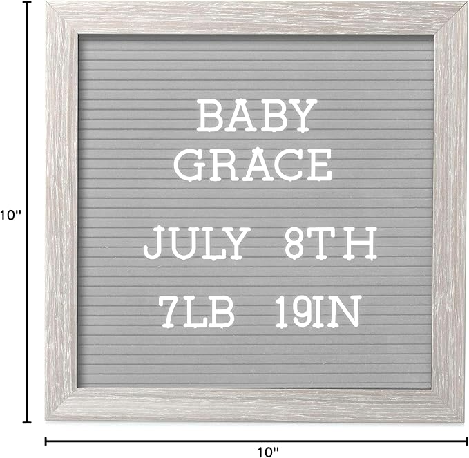 Pearhead 10" x 10" Letterboard, Rustic Nursery, Message Board, Milestone or Baby Announcement Sign, Light Gray