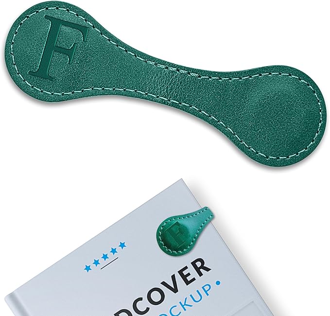 Personalized Leather Magnetic Bookmarks (1 Pack) Vintage Custom Engraved Initial ID Identification Book Marker Clip Gift for Book Lover Avid Readers (Letter F, Green)