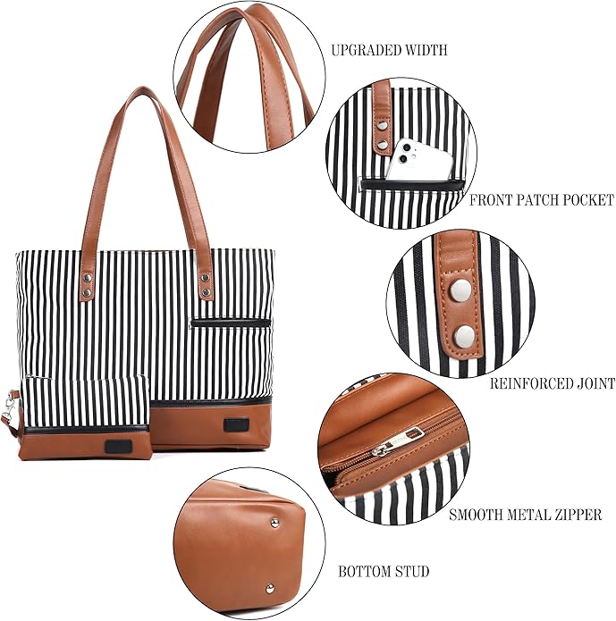 Laptop Tote Bag for Women, Waterproof Canvas Womens Work Shoulder Bag, Computer bag, Large Capacity Fits 15.6 inches Laptop