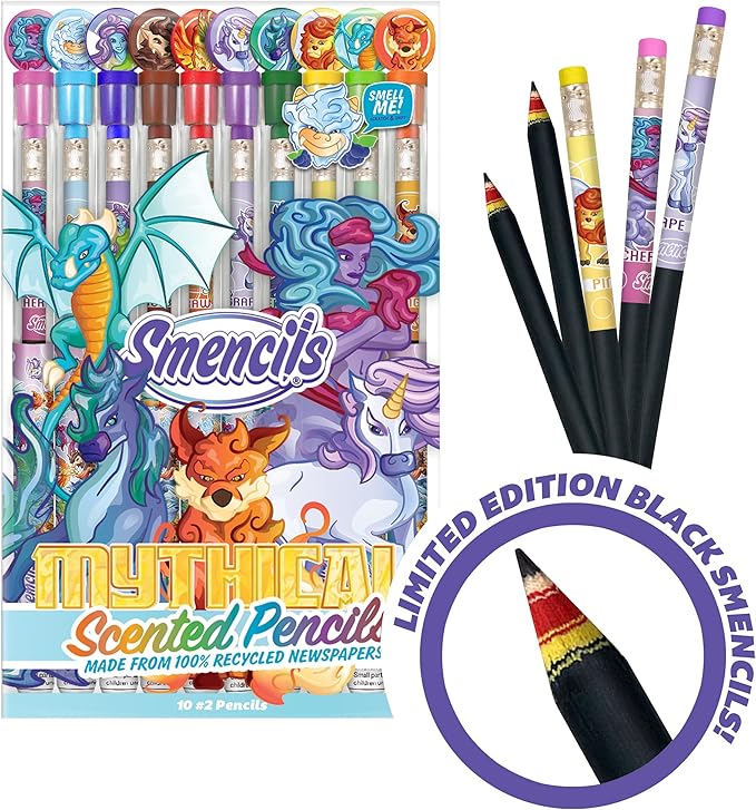 Scentco Mythical Smencils (2 Pack) - Limited Edition - Gourmet Scented Pencils (Graphite HB #2) with Black Finish and Multi-layered Paper Construction, 10 Count - Gifts for Kids, Classroom Rewards