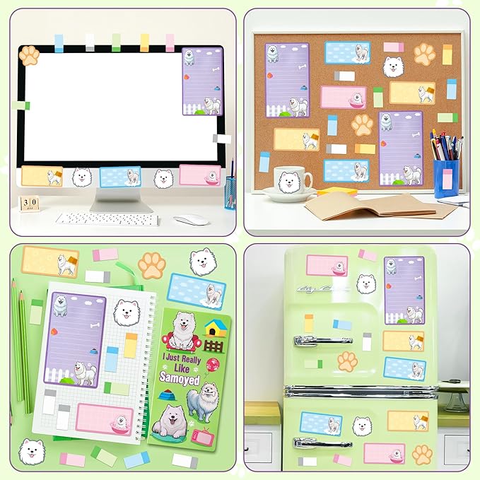 I Just Really Like Samoyed Sticky Notes Set, 550 Sheets, Cute Samoyed Self-Stick Notes Pads Animal Divider Tabs Bundle Writing Memo Pads Page Marker Back to School Office Supplies Small Gift