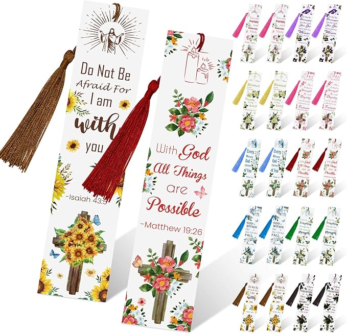20 Pcs Bible Verses Bookmarks Christian Gifts for Women Inspirational Scripture Bookmarks with Tassel Motivational Cross Flower Bookmarks for Women Girls Book Lover Birthday Graduation Religious Gift