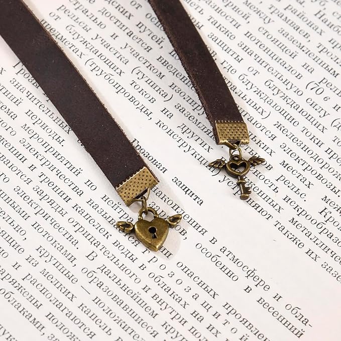 Bookmarks, Handmade Retro Lovers Love Lock Bookmark with Long Leather Straps, Elegant Reading Companion for Readers and Book Lovers (Style 21)