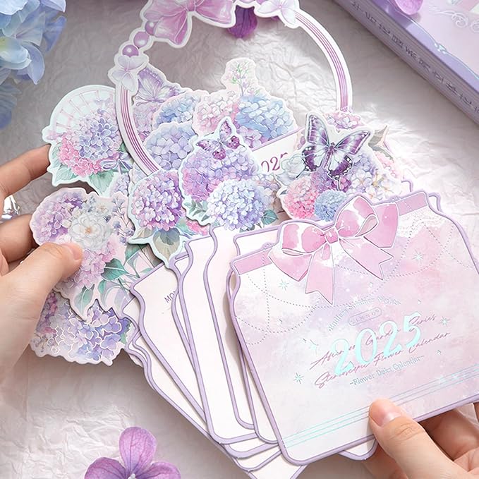 2025 Creative Desk Calendar Unique Flower Basket Shape New Year Schedule Calendar 8.5" x 6" - Hydrangea