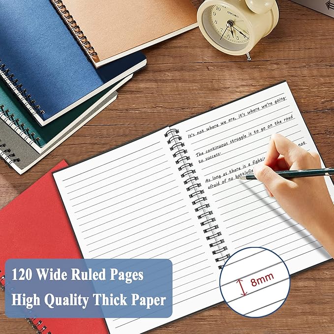 GINMLYDA Small Spiral Notebook 6Pack, 120 Lined Pages 8.25x5.50 Inches Spiral Journal Kraft Cover Notebooks & Writing Pads for School Home Office Aesthetic Sketch Drawing Note