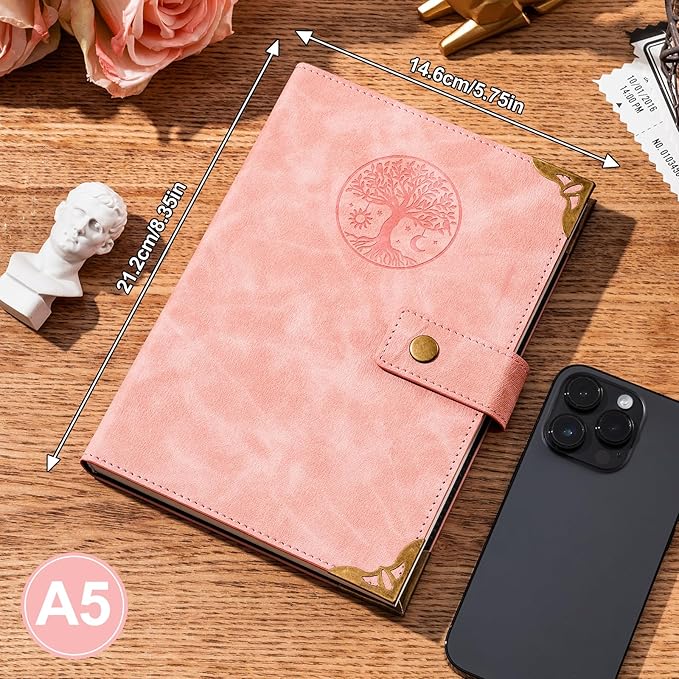 Ovesmusl Lined Journal for Women Journals for Writing 260 Pages A5 Notebooks for Work Tree of Life Hardcover Leather Diary Journals, 5.7”x8.3”, Pink