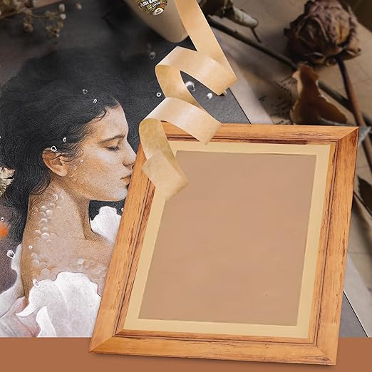 Kraft Paper Tape K49 - Self Adhesive Brown Frame Backing Tape Packing Tape with Oxidation Resistance for Picture Framing, Masking, Sealing and Packaging Use - 1inch Wide 180FT Long