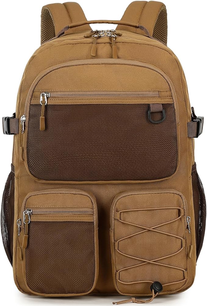 Lohol Water Resistant Daypack with Mulitiple Pockets for Travel Outdoor College, 15.6 inch Laptop Backpack for Men and Women (Brown