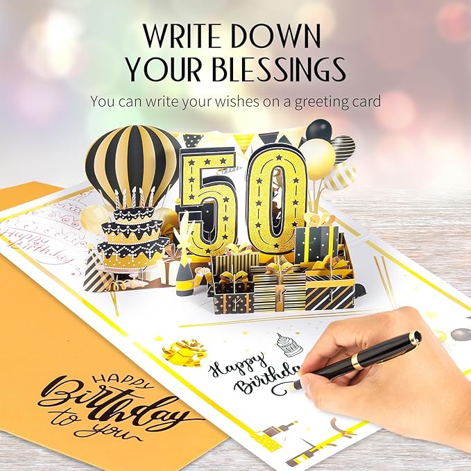 50th Birthday Card for Women Men, Jumbo Pop Up 50th Birthday Cards for Her Him, Happy 50th Birthday Decorations for 50 Year Old Women Men Funny Birthday Gifts, Review of 1975, Black Gold