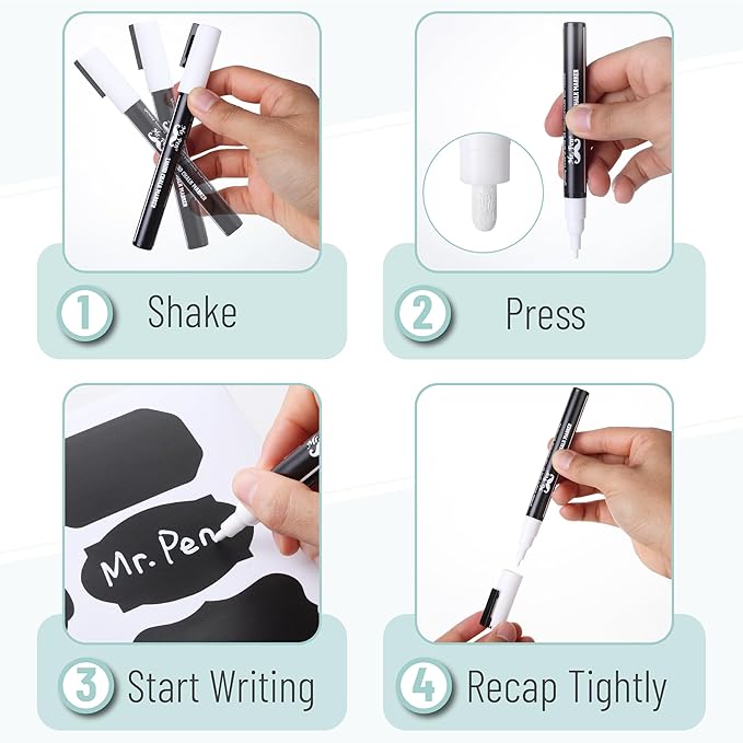 Mr. Pen- Chalkboard Labels, 200pc, Assorted Shapes, 1 White Chalk Marker and Small Towel, Labels, Label Stickers, Labels for Storage Bins, Sticker Labels, Bottle Labels, Food Labels, Jar Labels