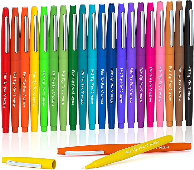 Lelix 20 Colors Felt Tip Pens, Medium Point Assorted Colors Markers Pens For Journaling, Writing, Note Taking, Planner Coloring, Perfect for Art Office and School Supplies