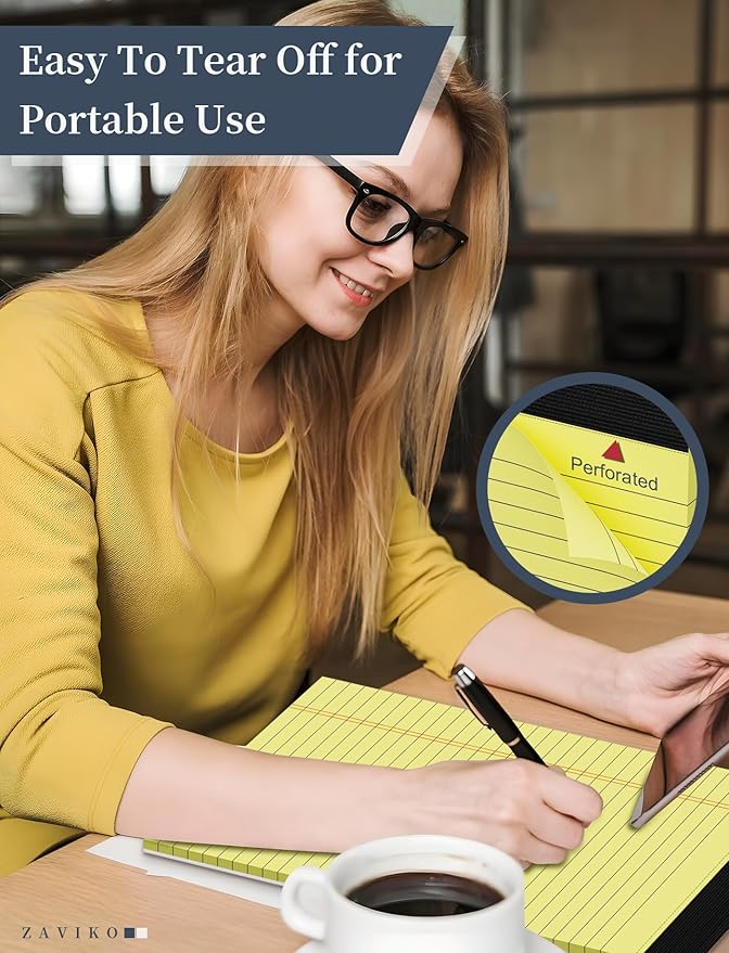 Legal Pad 8.5 x 11, Wide Ruled, 2 Pack, Yellow Legal Pad 8-1/2 x 11, Lined Paper Pads 8.5 x 11, Easy Tears Off, Cardboard Backing, Lined Writing Note Pad, Yellow 70 GSM Pads Of Paper, 30 Sheets/Pad