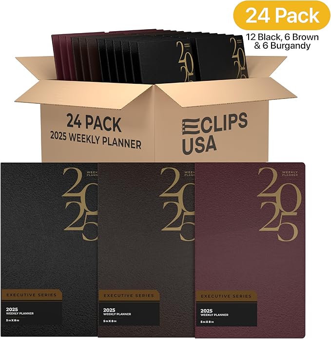 Weekly Planner 2025, Planner, 2025 Weekly Planner, 2025 Planner Weekly And Monthly, 5” x 8”, Weekly Pages, 12 Black 6 Brown 6 Burgundy, (24 Pack, 5 X 8)