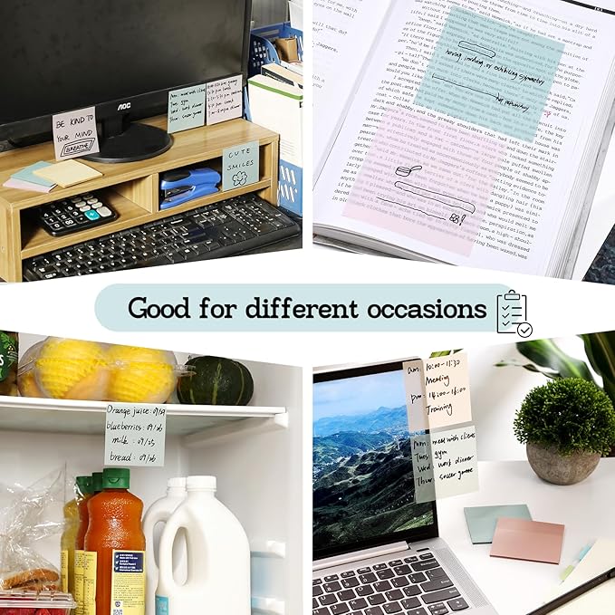 [1000 Sheets] Transparent Sticky Notes, 3x3 inch Pastel Color Clear Sticky Notes, Self-Adhesive Waterproof Translucent Sticky Notes in 7 Vintage Colors for School and Office Supplies, Bible Tabs