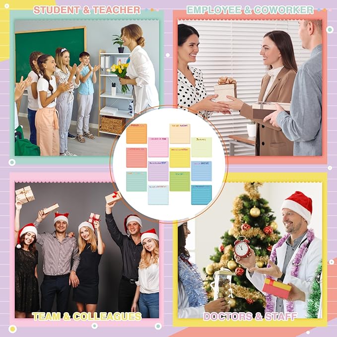 Yinder 24 Pcs Inspirational Sticky Notes with Lines Cute Motivational Sticky Notes Pad Employee Appreciation Gifts Bulk for Teacher Nurse Coworkers Office Supplies 3 x 3''(Light Color,Thankful)