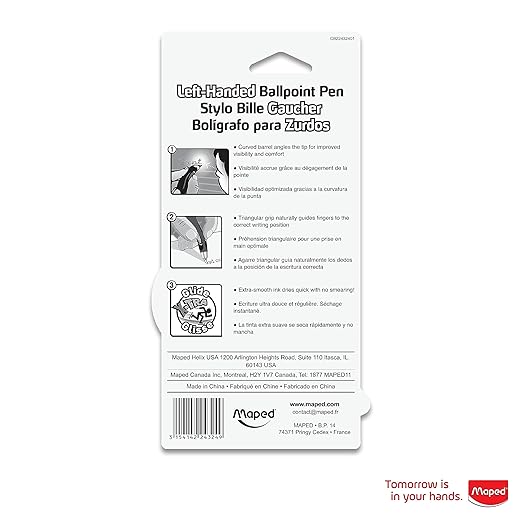 Maped - Visio Left-Handed Quick-Drying Ballpoint Pen - 3 Pack - Left Handed - Innovative