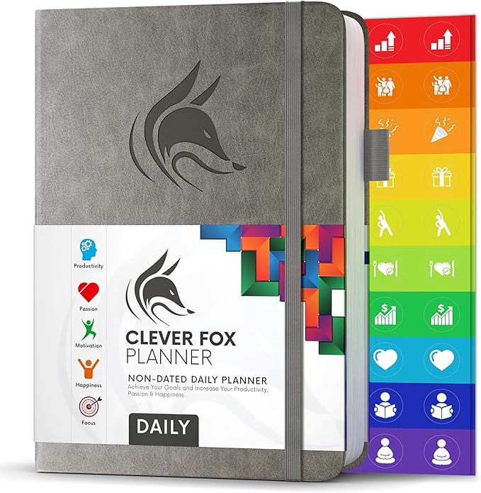 Clever Fox Daily Planner – Undated Planning Notebook with Hourly Schedule & to-Do List – Personal Day Task & Work Organizer, 6 Months (Gray)