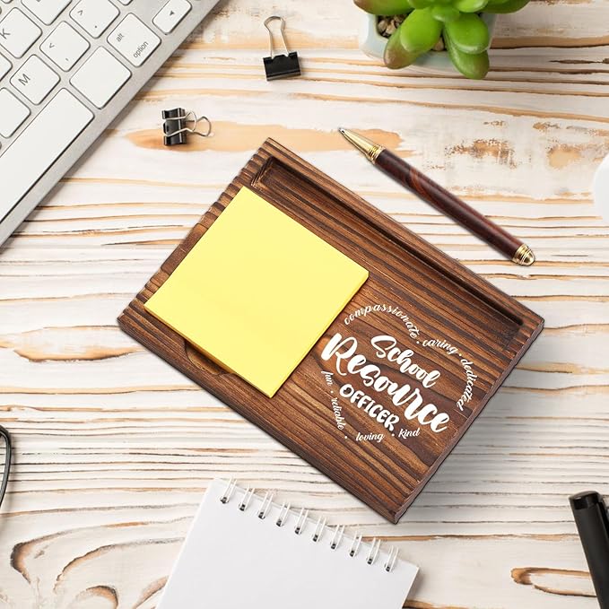 School Resource Officer Gift Sticky Note Holder Wooden, Thank You SRO, Appreciation Gift for School Resource Officer Social Worker School Office Decor Desk Self-Stick Note Pad Holders TZP15