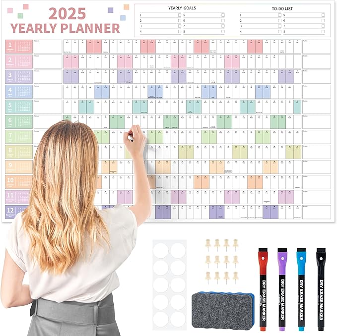 Ospelelf Wall Calendar 2025 Large 32'' x 48'' Dry Erase Calendar for Wall, 1 Yearly Laminated Family Calendar Planner, Use Jan 2025 - Dec 2025 2025 (Multicolor)