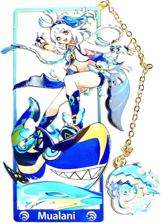 Genshin Impact Mualani Metal Bookmark - Anime Figure Merch with 3D Display Box - Birthday Gifts for Fans Friends Gamer Book Lovers - Zllada