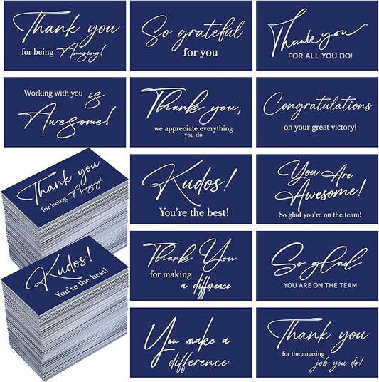Yeaqee 240 Pcs Employee Appreciation Kudos Cards Funny Blank Back Motivational Card Encouragement Thank You Note Recognition Card for Teacher College Affirmation Gift(Navy Blue)